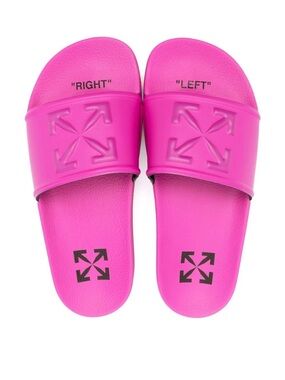 Off-White Fushsia Pink Arrow Logo Slide Sandals
